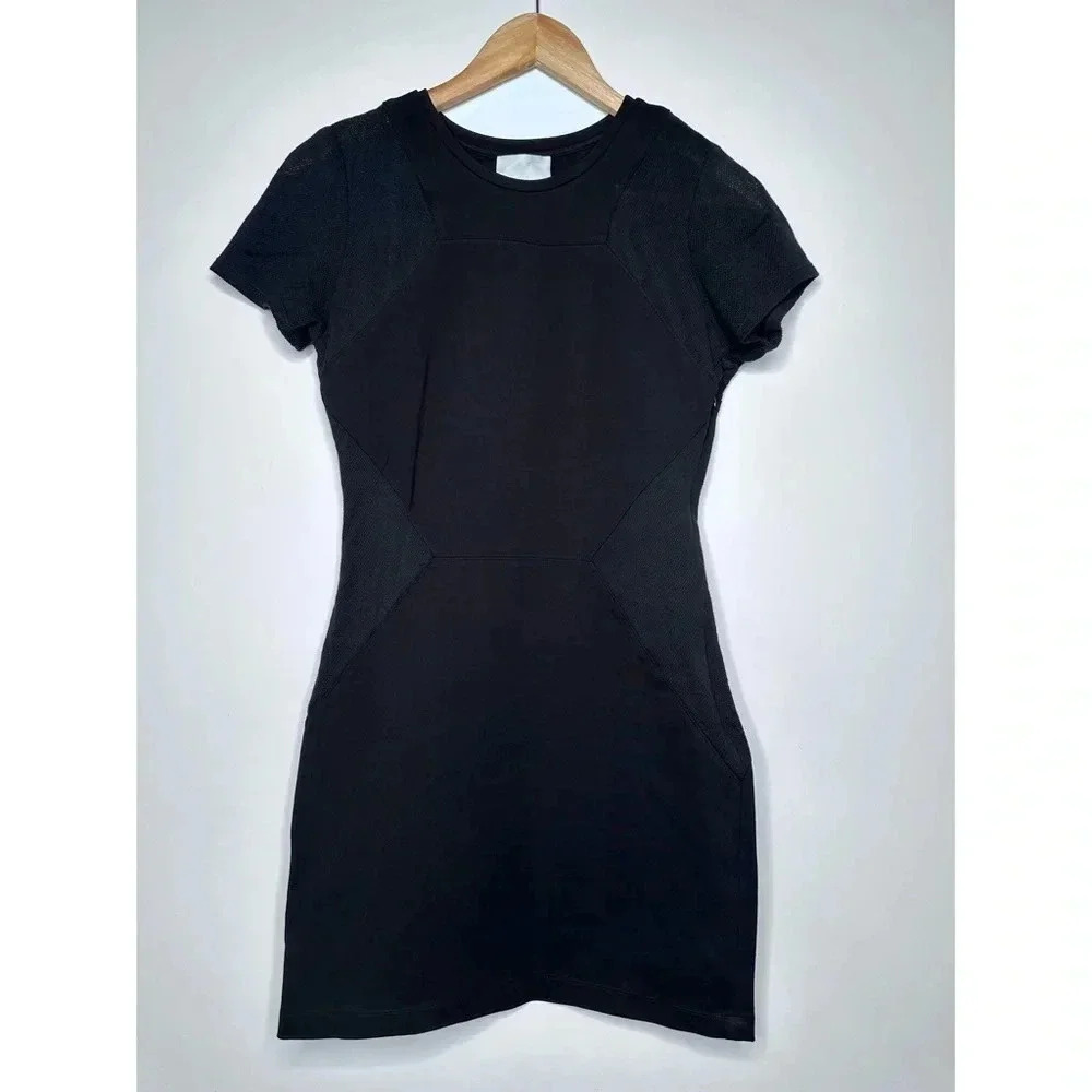 ADDISON Black Mesh Sleeve Ponte’ Bodycon Mini Dress Size XS